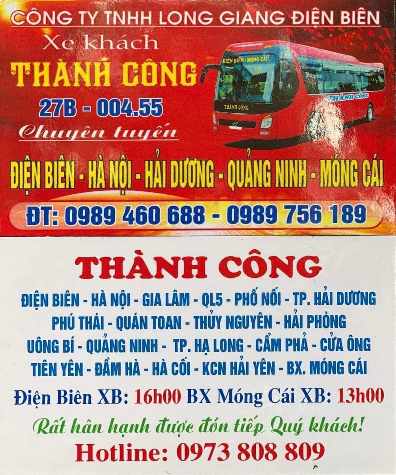 Nhà xe Thành Công xe Sơn La đi Quảng Ninh Móng Cái