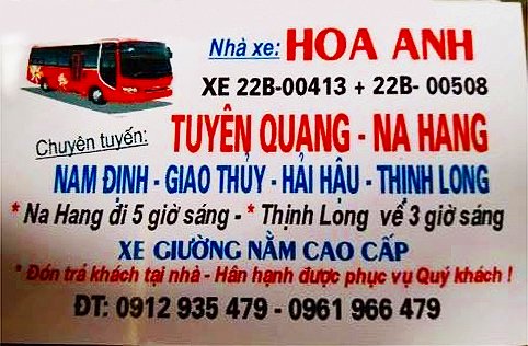 Đặt vé xe Giao Thuỷ Tuyên Quang Hoa Anh