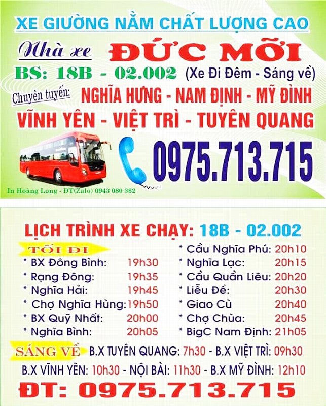 Nhà xe Nam Định đi Tuyên Quang Đức Mỡi