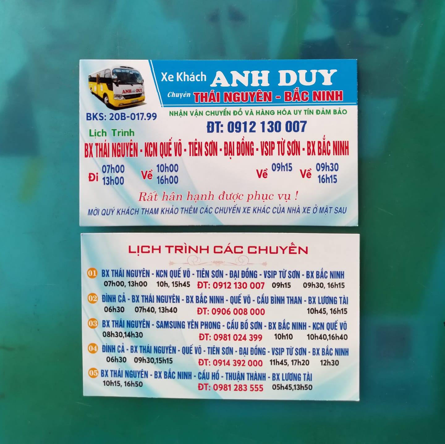 Thông tin lộ trình xe Anh Duy xe khách Bắc Ninh Thái Nguyên ( Nguồn: facebook xe Anh Duy)
